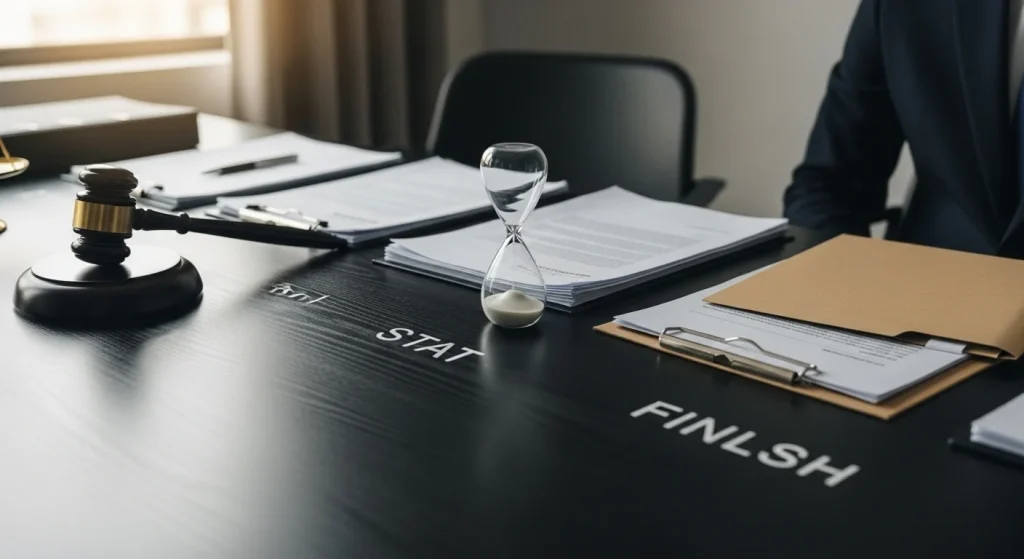 How long can probate take from start to finish shown with legal documents, an hourglass, and a judge’s gavel