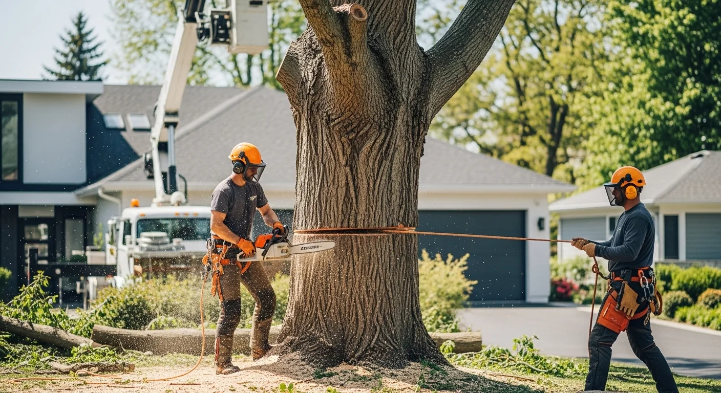 Cost to cut down a tree by professional tree removal service in a residential yard